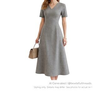 Justin Lee Gray Structured Midi Dress Small Office Chic